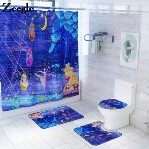 Home Decor Bath Mat and Waterproof Shower Curtain Set Bath Carpet Rug Set Toilet U-Shaped Foot Mat Bathroom Rug Set