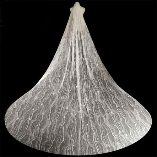 Bling Bling Cathedral Length Wedding Veil 2019 Beaded Rhinestones Sequins White Champagne Bridal Veils In Stock