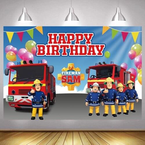 Fireman Sam Photo Backdrop Boys Custom Happy Birthday Party Decoration Kids Photography Backgrounds Banner