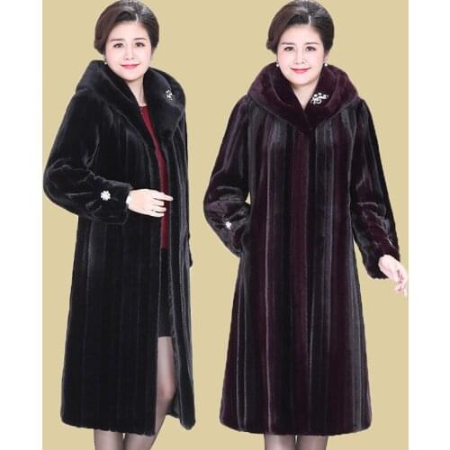 High-end Imitation Mink Velvet Coat Women Winter Warm Long Jacket New Middle Aged Elderly Mother Plus Size Thick Hooded Fur Coat