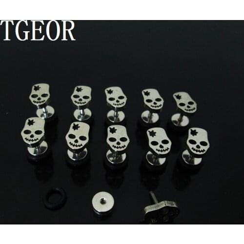 Good silver ear piercing 1 Pair 1.2*6*6/(6*10)mm surgical Stainless Steel leaf skull laser cut fake plug Hot Sale