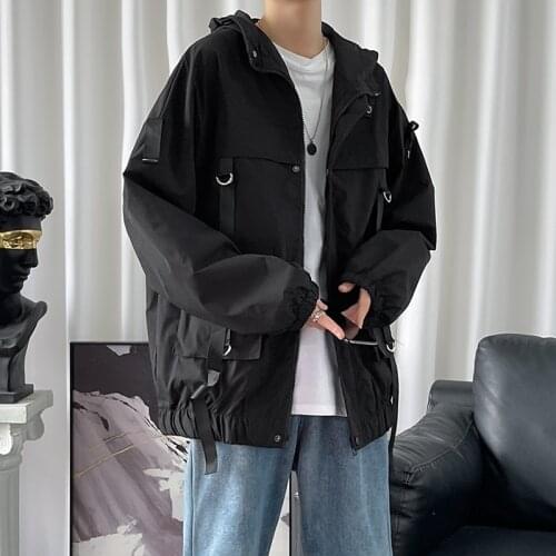 Men Jackets And Coats Loose 2021 Autumn Ribbons Streetwear Casual Outwear Coats Hip Hop Mens Windbreaker Overcoat