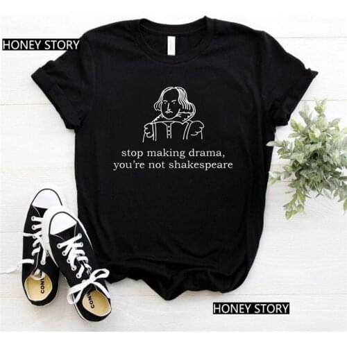 Summer Funny Casual New Fashion Short-sleeved Harajuku Women T-shirt Stop Making Drama Letters Printed Unisex Tshirt Girls Tops