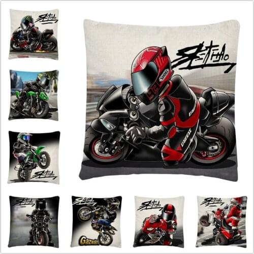 Motorcycle Speed Stunt Sport Pattern Linen Cushion Cover Pillow Case for Home Sofa Car Decor Pillowcase 45X45cm
