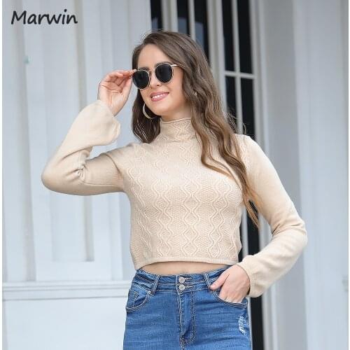 Marwin New Autumn Winter Short Turtleneck High Street Style Solid Women Slim Soft Warm Lantern Sweater Female Fashion Pullover