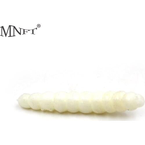 MNFT 50Pcs White and Green Lifelike Bionic Bread Grubs Fishing Lure 3.8Cm Trout Lure Soft Maggot Bait