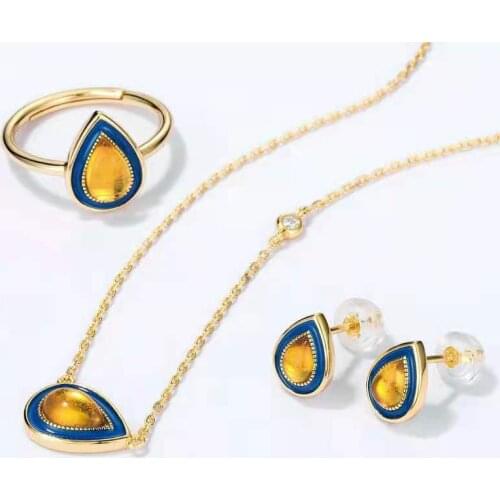 Fashion Exquisite Gold Plated Romantic Drops Water With Stone For Birthday And Parties, Necklaces, Earrings And Hand Catena Set