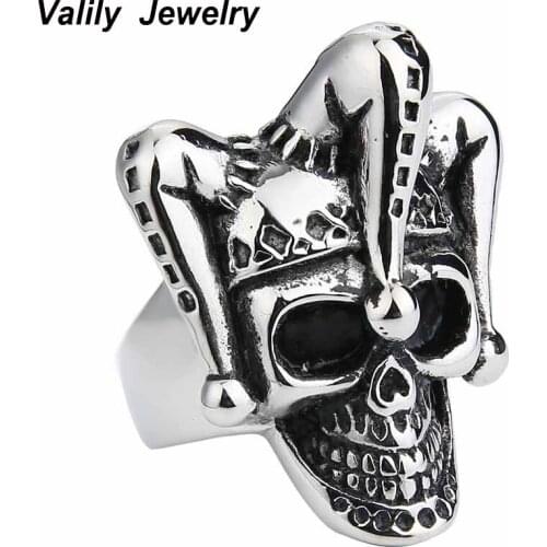 Mens Black Punk Rings Gothic Clown Band Ring,Stainless steel style punk Brand name ring for men,Party gift