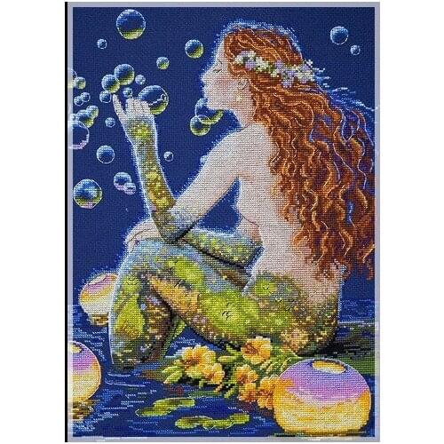 Bubble-blowing Mermaid Counted Cross Stitch 11CT 14CT 18CT DIY Cross Stitch Kits Embroidery Needlework Sets