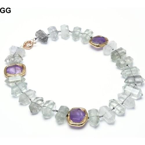 GG Jewelry Natural Green Rutilated Quartzs Prasiolites Double Terminated Pointed Purple Amethyst Nugget Necklace For Women