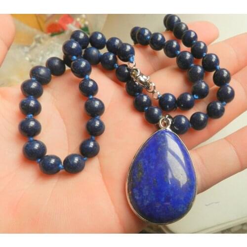 New 8mm Natural Egyptians Lapiss Lazulis 28x36mm pendant Necklace 18"