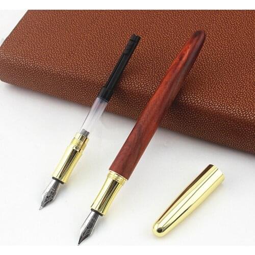 Nature Wood Interchangeable Nib Fountain Pen Wood Cap 0.5mm /1.0mm Bent Nib For Office School Supplies Gift Ink pen