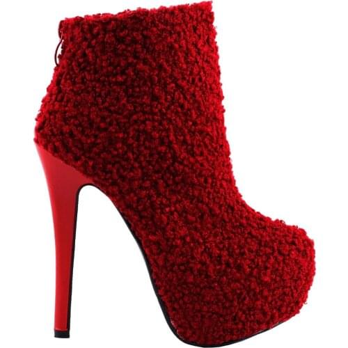 LF80856 Sexy Red Round Toe Punk Stylish Hidden Club PartyPlatform Stiletto Ankle Boots