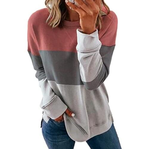 Striped T Shirt Long Sleeve Top Spring Autumn Women Casual O-Neck Female Loose Patchwork Striped Stitching Contrast Color New