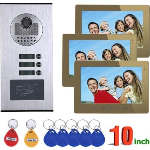 Wired Video Intercom Systems 3 apartments 10 inch Video Door Phone System RFID IR-CUT HD 1000TVL Doorbell Camera
