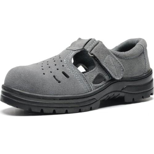 Plus size mens leisure breathable steel toe covers working safety shoes cow suede leather worker shoe summer security sandals