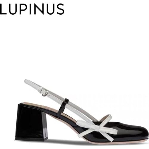 LUPINUS Luxury Brand Design Women Mary Jane Shoe 2021 New Chic Patent Leather Women High Heel Retro Butterfly-Knot Women Sandals