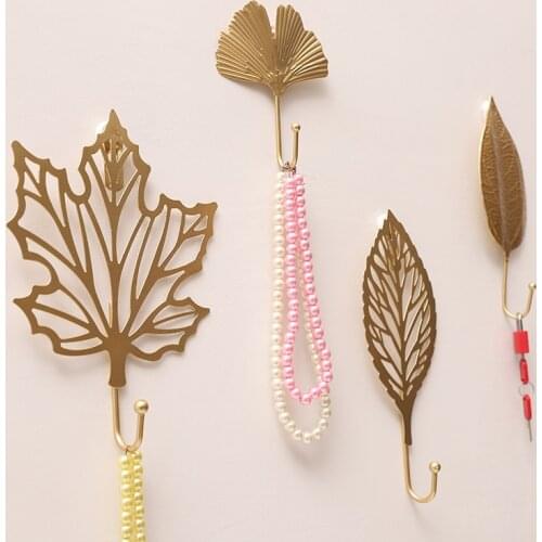Luxury Golden Wall Hooks Leaves Hanging Door Wall Hanger Hook For Towel Hat Coat Rack Key Clothes Hanger Door Wall Decoration