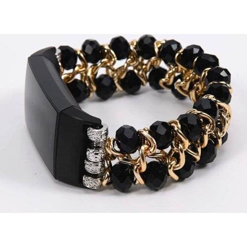 Crystal Black Loop Bracelet for Fitbit Charge 4 Bands for Women Elastic Beaded Replacement Strap for Fitbit Charge 3 2 Band