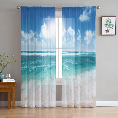 Sunshine Beach Sea Wave Sheer Curtains for Living Room Modern Voile Curtain Bedroom Tulle Curtains Window Drapes Decor