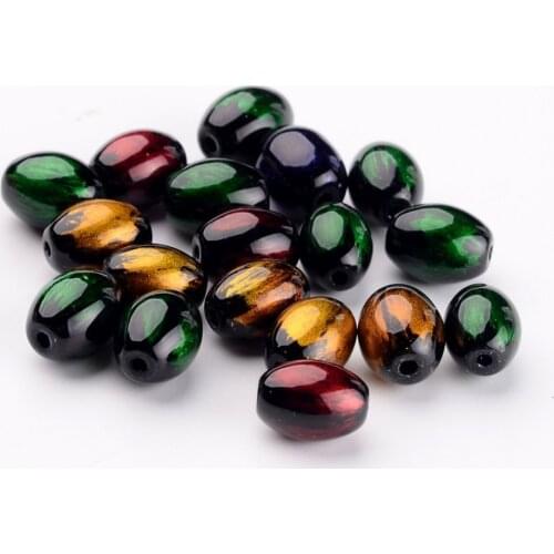Pandahall 50pcs Mixed Color Spray Painted Rice Glass Bead Strands jewelry making, 11x8mm, Hole: 1.5mm F80