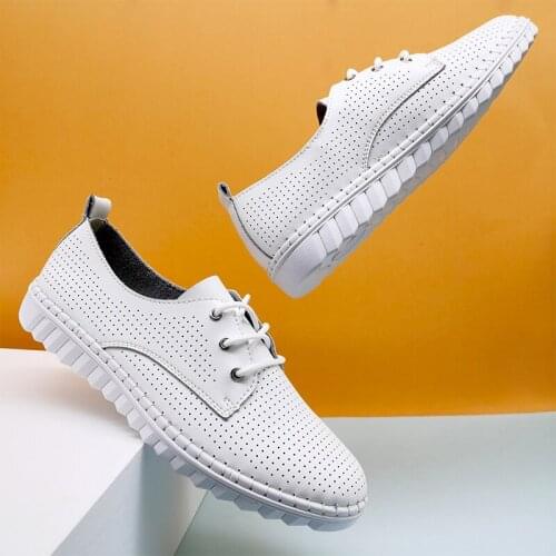 Soft Real Leather Derby Shoes for Women 2021 Comfortable Ladies Walk Casual White Vintage Shoes Big Size 41 Designer Flats