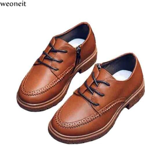 Weoneit Boys Leather Shoes British Style School Performance Kids Wedding Party Shoes Brown Black Casual Children Moccasins Shoes