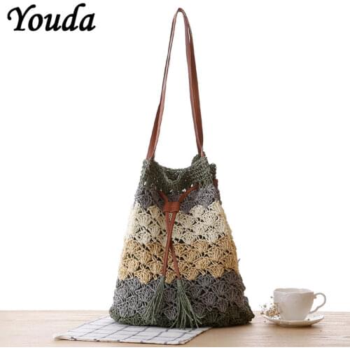 Youda Fashion Rattan Women Shoulder Bags Paper Woven Female Handbags Large Capacity Summer Beach Straw Bag Casual Tote Purses