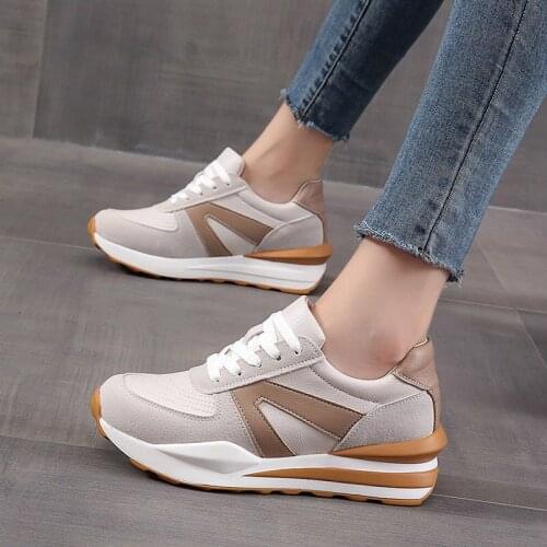 New Female Sneakers Flock Thick Bottom Women Vulcanized Shoes Lace Up Mixed Color Non-slip Woman Running Shoe Shallow Comfort