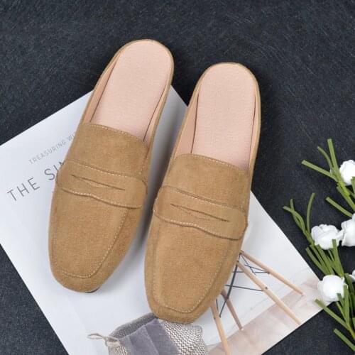 Female Autumn Low Heel Suede Lazy Slippers Womens Loafers Mules Shoes Designer Sandals Ladies Flip Flops Girls Outdoor Slides