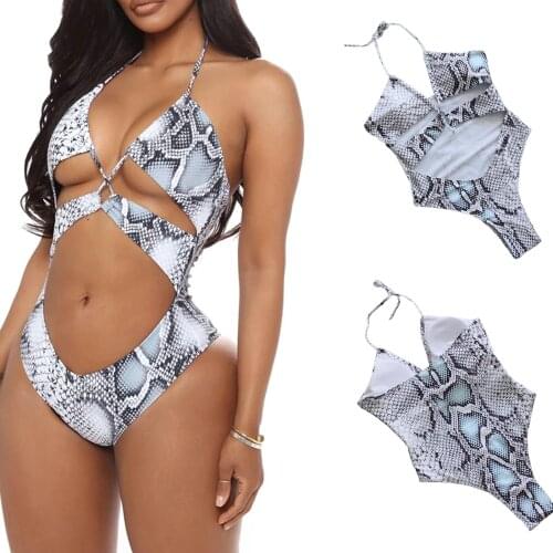 Women’s Sexy Halter Bikini Fashion Snake Pattern Hollow Exposed Navel Slim Fit Swimsuit