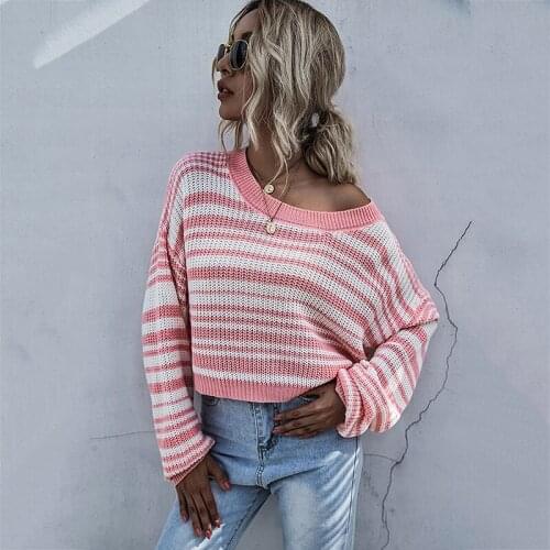 Women Oversized Striped Women Sweater Batwing Sleeve Pullovers Knitted Women Tops 2020 New Arrivals Autumn Loose O-neck Outwear