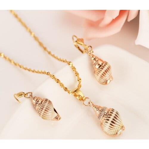 Gold Dubai PNG conch shellvintage dangle Earrings Necklace Jewelry Sets for Women Girls Jewelry Wholesale accessories best gift
