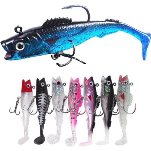 10Pcs/Set Fishing Bait T-Shaped Tail Fishing Lure Sharp Hook Silicone Big Mouth Popper Sea Bass Carp Bearking Hooks for Fishing