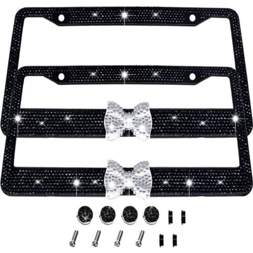 2PCS License Frame Plate Stainless Steel Bling Crystal Rhinestone Car Plate for Truck Vehicle Car Styling