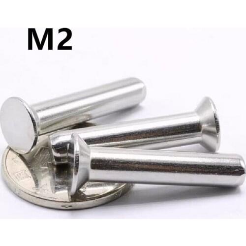 200PCS M2x3/4/5/6/7/8/9/10/11/12/13/14/16/18mm 304 Stainless Steel Flat Countersunk Head Solid Rivet GB869 for Label Name Plate