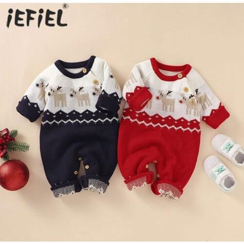 2020 Winter Baby Boy Christmas Sweater Outfit Newborn Baby Girl Knitted Romper Jumpsuit Sweater Warm Autumn Wool Xmas Clothes