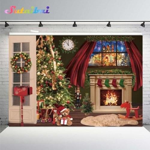 2021 Christmas Backdrop New Year Xmas Tree Fireplaces Holiday Birthday Party Decoration Banner Fairy Castle Fireworks Background