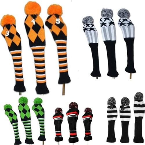 3 pcs/set New Golf Hybrid Club Head Covers Wooden Fairway Headcovers Woolen Knitted Driver Covers Orange/Gray/Green Colors