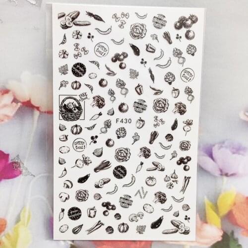 3D Stickers for Nails Fruit Vegetables Chili Pumpkin Nail Foil Slider Fashion Manicure Sticker Cute Cartoons Nail Art Decoration