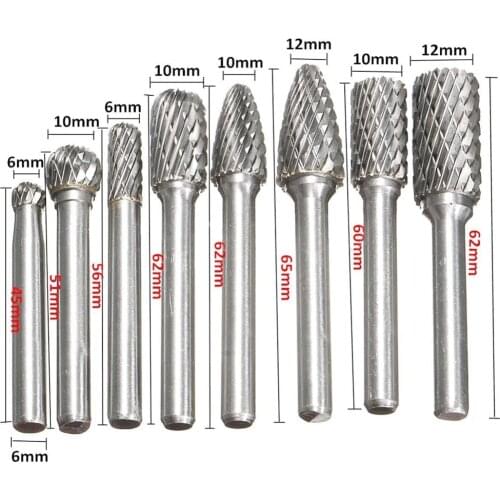 8pcs/set 1/4 Inch 6mm Tungsten Carbide Burr Bits Rotary Files CNC Engraving Tool Set For Power Tool