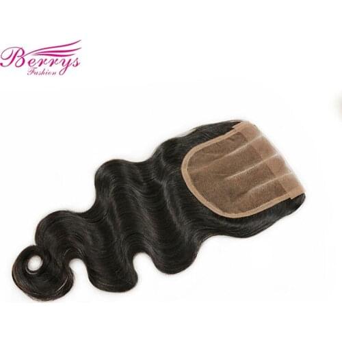 [BerrysFashion]Peruvian Body Wave 3 Part Lace closure Bleached Knots 5*5 100%Human Hair Closure with Baby Hair Remy Hair Closure