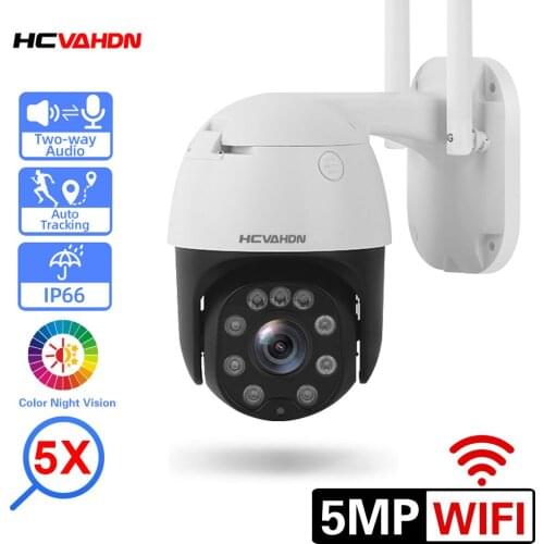 Wireless Wifi Security IP Camera 5MP PTZ AI Auto Tracking 5MP HD 5X Optical Zoom Outdoor Color Night CCTV Surveillance Camera