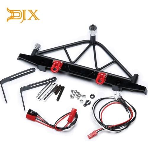 DJX Steel Rear Bumper w/Shackles LED Light with Spare Tire Mount for 1/10 RC Crawler Axial SCX10
