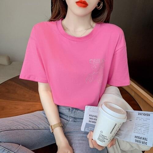 Cartoons Hot drilling T Shirt Summer Women Short Sleeve Leisure Top Tee Casual Female T Shirts graphic tee 2021 t shirt tops