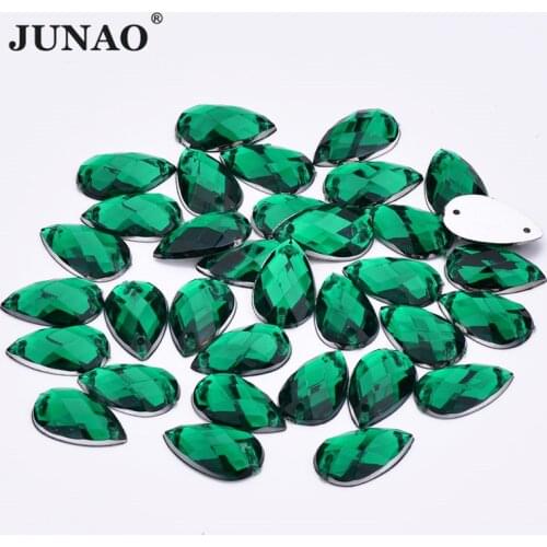 JUNAO 8*13mm 18*25mm Dark Green Sewing Teardrop Rhinestone Flatback Strass Crystal for Needlework Clothes Crafts