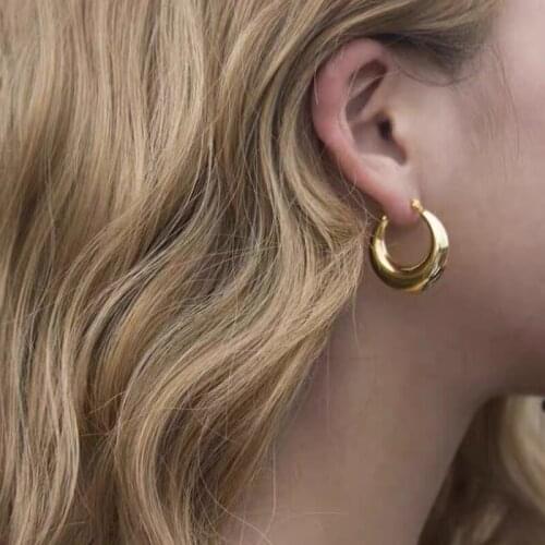 Chunky circle creole earrings,18K Gold Plated Copper Big Round wives Hoop Earrings gifts for women statement Jewelry