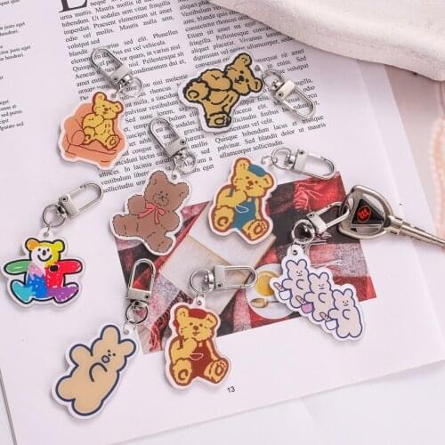 Korean Style Cartoon Cute Bear Acrylic Keychain Pendant Customizable Girl Heart Airpods Pendant Small Gift