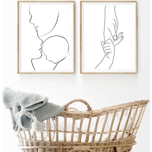 Minimalist Nordic Mom and Baby Abstract Canvas Painting Wall Art Nordic Posters and Prints Wall Pictures for Living Room Decor