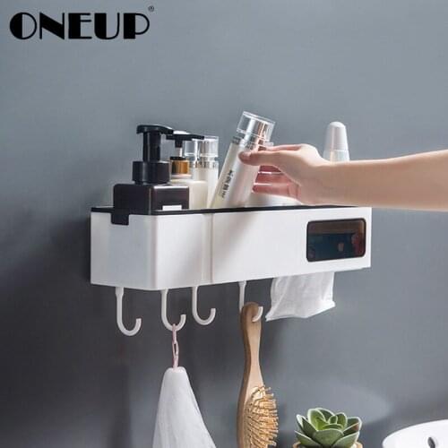 ONEUP Multifunction Bathroom Shelf Wall Mounted Shower Shampoo Storage Rack Tissue Rack Organizer For Home Bathroom Accessories